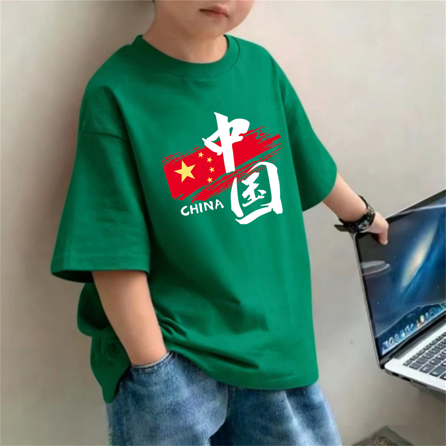 集体服班服中国风短袖t恤男女宽松圆领纯棉上衣学生百搭休闲儿童