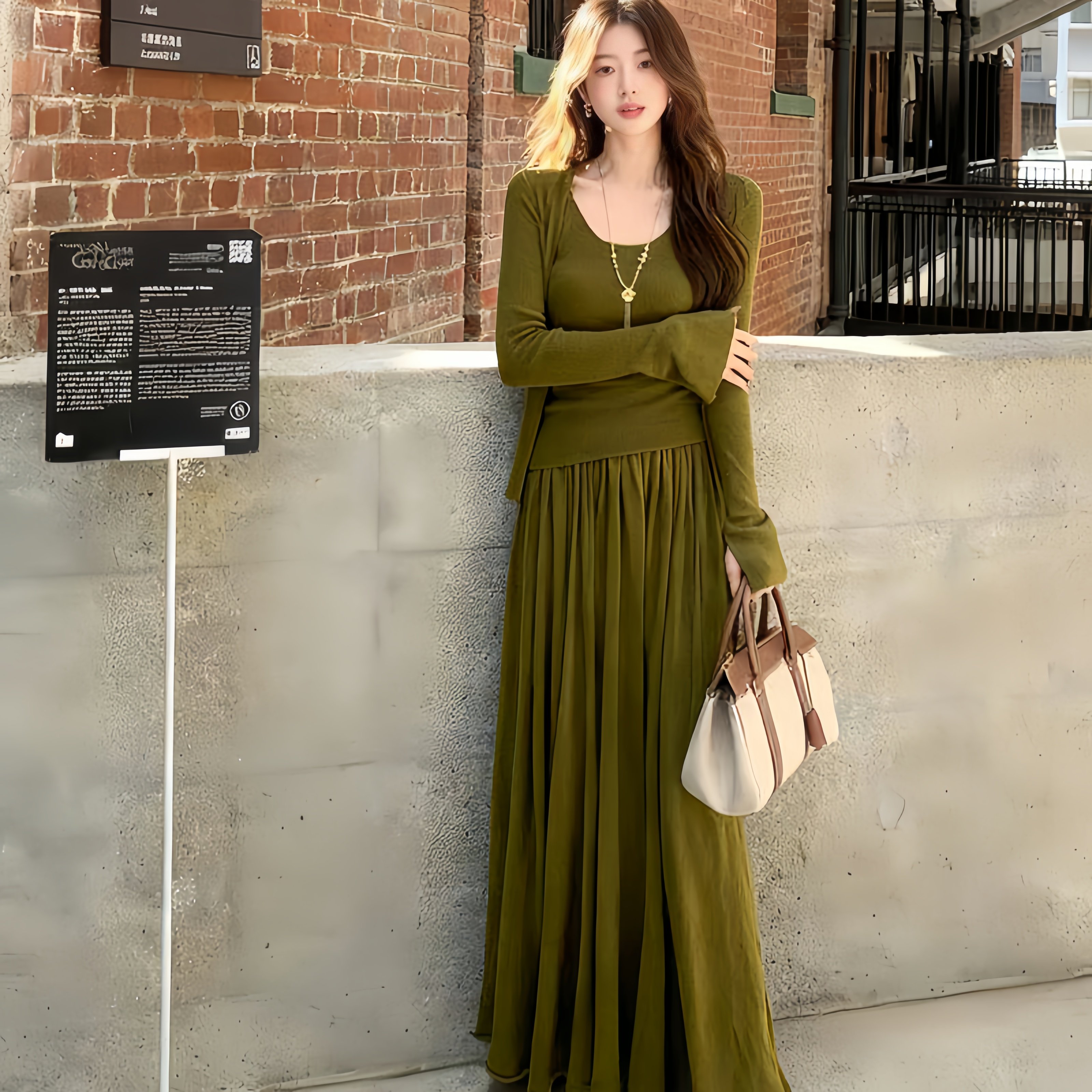 早秋季一整套独特别致修身复古气质针织开衫吊带半身裙三件套装女