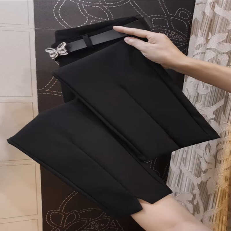 自然腰前开叉9分显瘦小脚裤