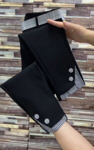 2026年春秋新款拼接格子八分直筒小脚裤韩版高腰弹力显瘦烟管裤潮