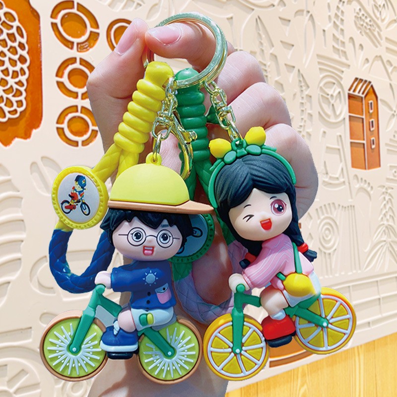 橘子单车情侣钥匙扣公仔创意书包挂件钥匙链礼品卡通可爱挂饰