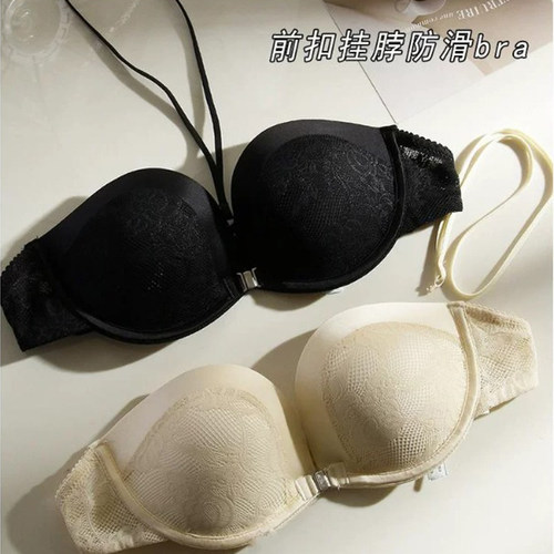加厚4CM无肩带挂脖前扣内衣