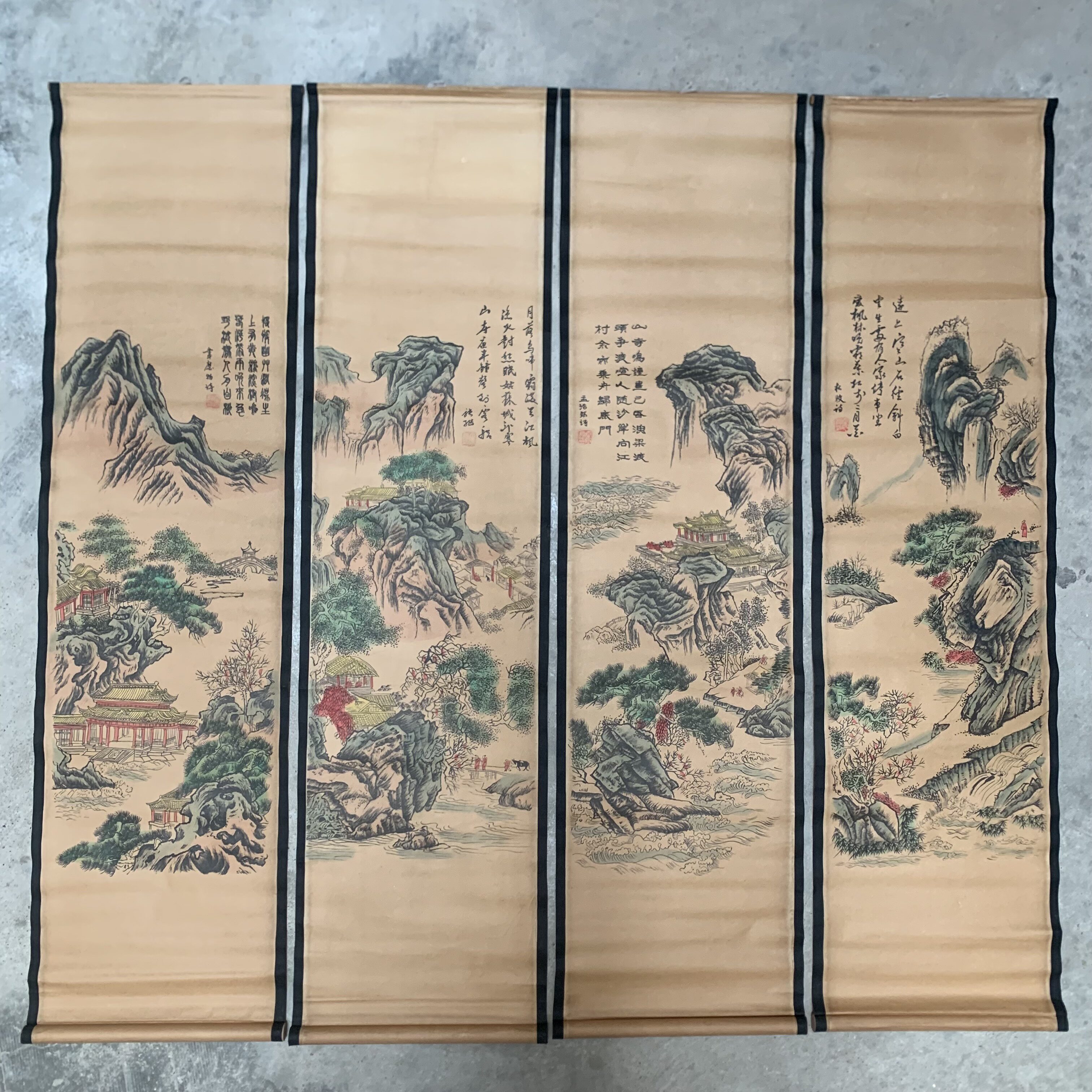 四条屏客厅装饰山水字画挂画家用