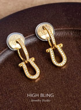 【秋冬老钱风】经典满钻马蹄扣气质无耳洞女蚊香盘耳夹耳饰通勤