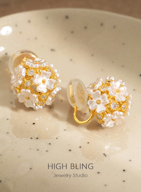 温柔显气质优雅绣球花银针耳饰耳钉无耳洞女蚊香盘耳夹轻奢高级