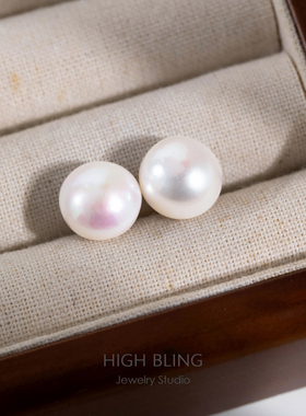 赵露思许妍同款天然淡水馒头型珍珠定制蚊香盘耳夹无耳洞女耳饰