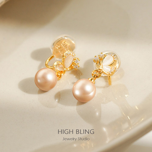 温柔知性百搭通勤蝴蝶珍珠耳饰