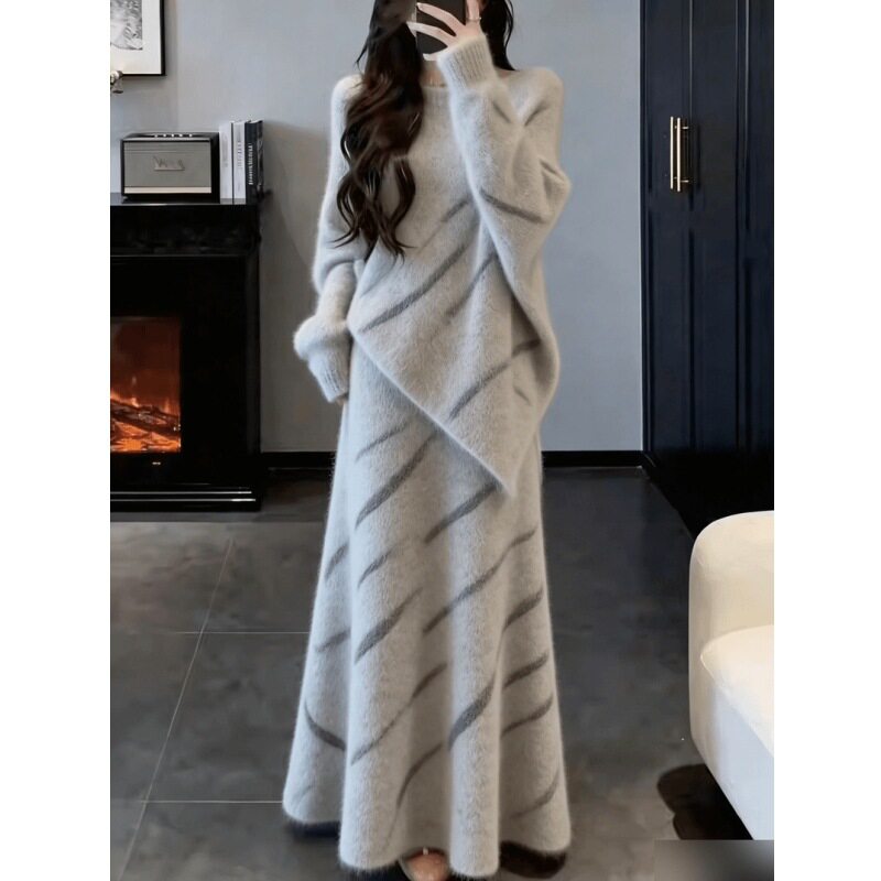 高级感轻熟温柔风显瘦气质针织衫女秋冬新款时尚休闲半身裙一整套