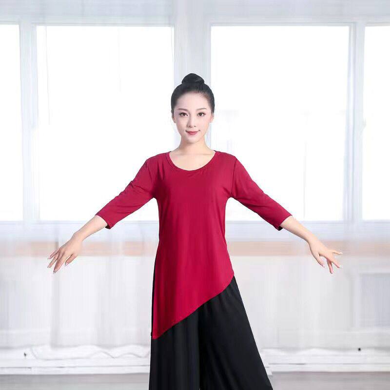 广场舞服装女酒红色舞蹈