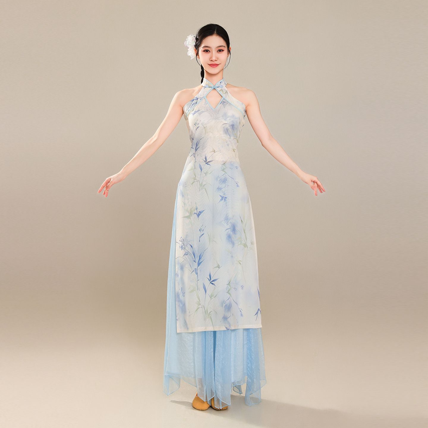 古典舞蹈服装印花连衣裙
