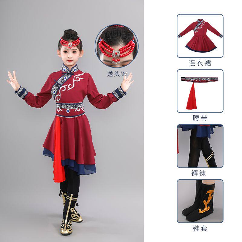 蒙古服女童表演服白马演