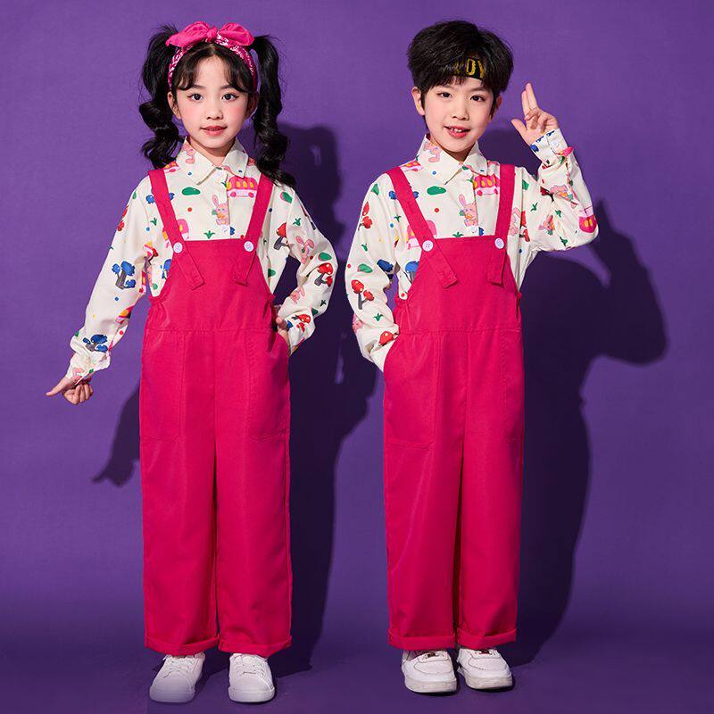 开学儿童啦啦队演出服幼儿园毕业班服小学生合唱服装背带裤表演服
