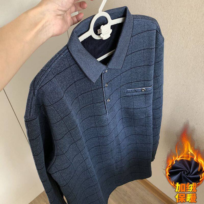 中年男士加绒polo衫秋冬