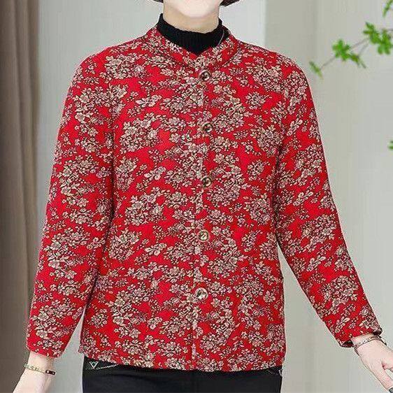大码红花中国风棉袄妈妈