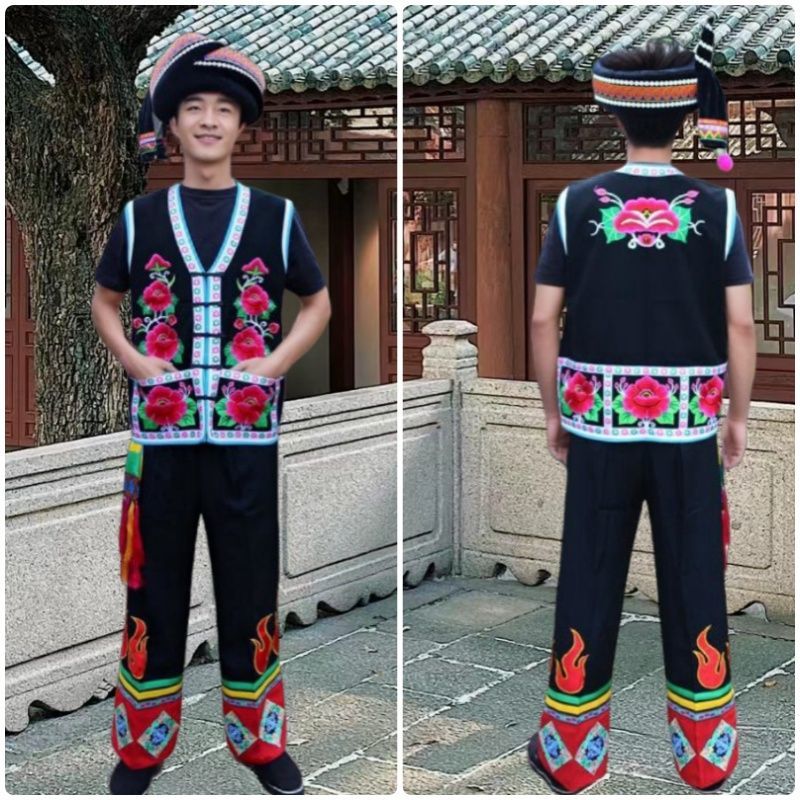 彝族服装男士马甲火把节