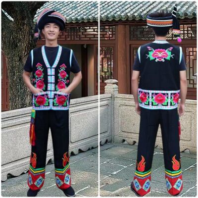 彝族服装男士马甲火把节