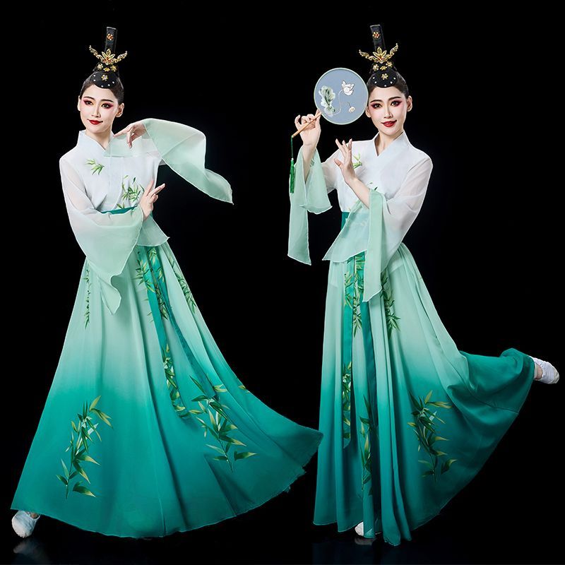 古典舞蹈服装飘逸绿竹练