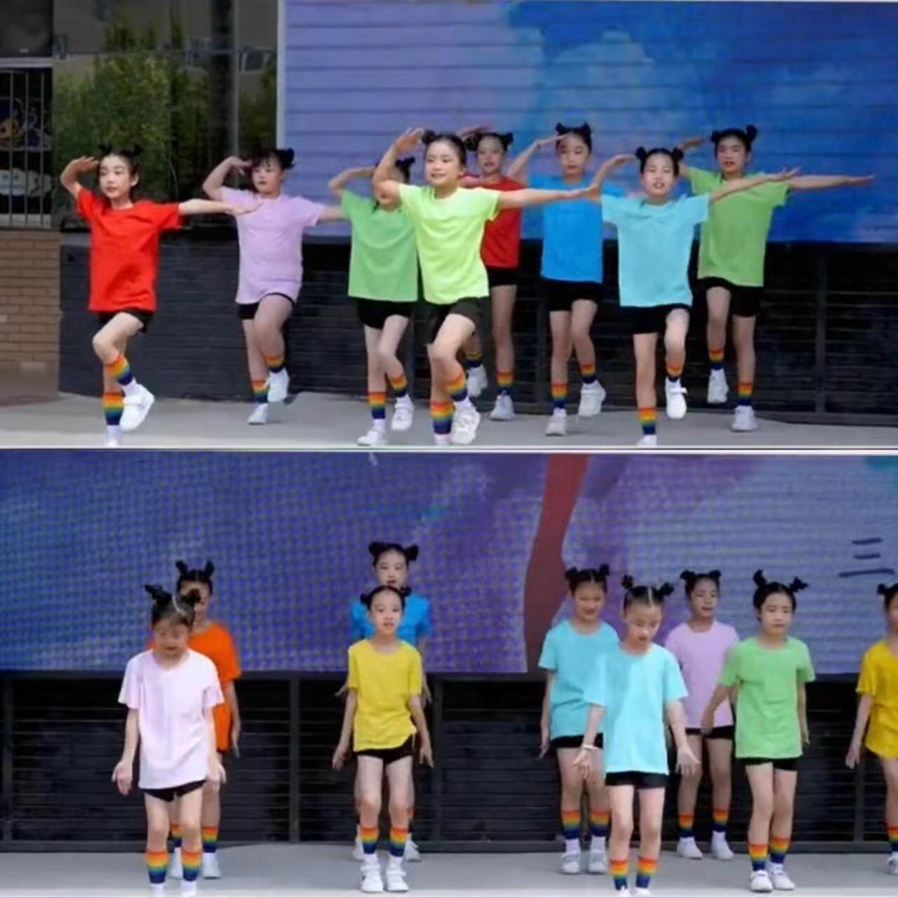 六一夏季儿童节糖果色T恤短袖坐动车去台湾舞蹈演出服幼儿园毕业