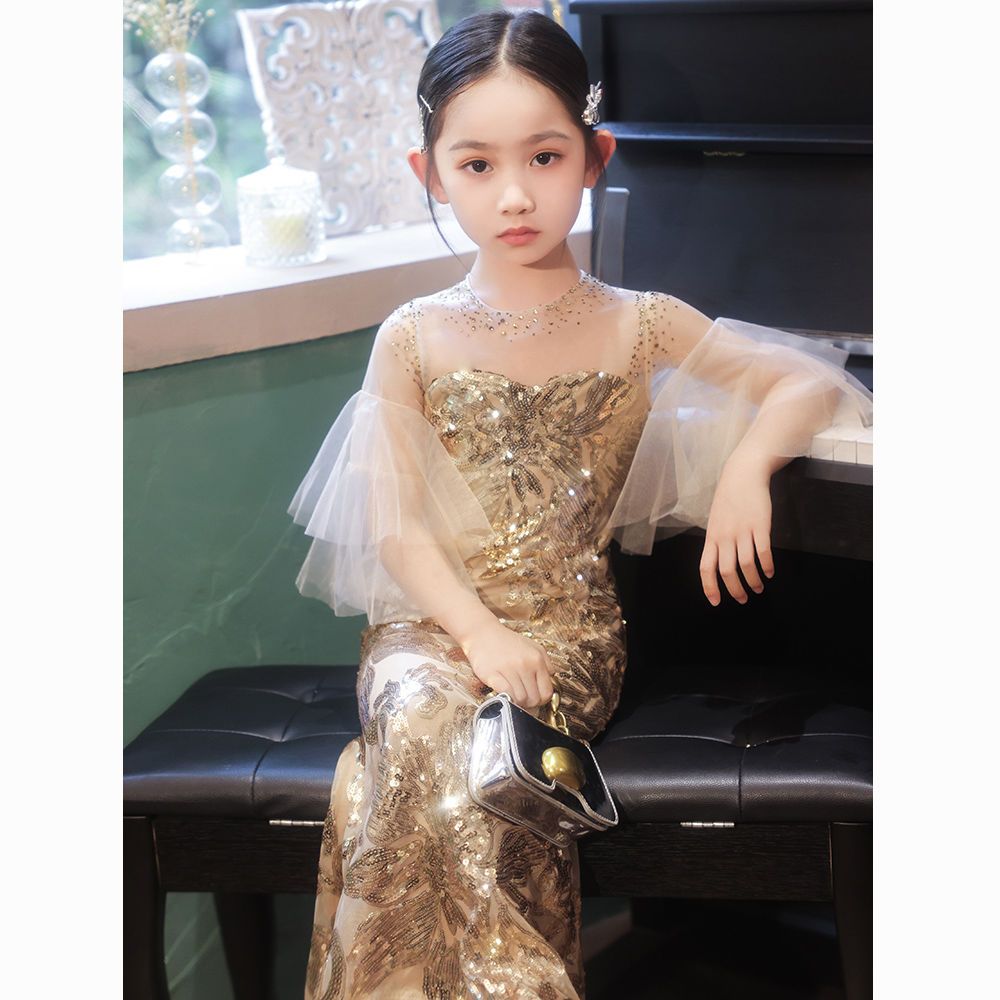 女童金色晚礼服2025春季