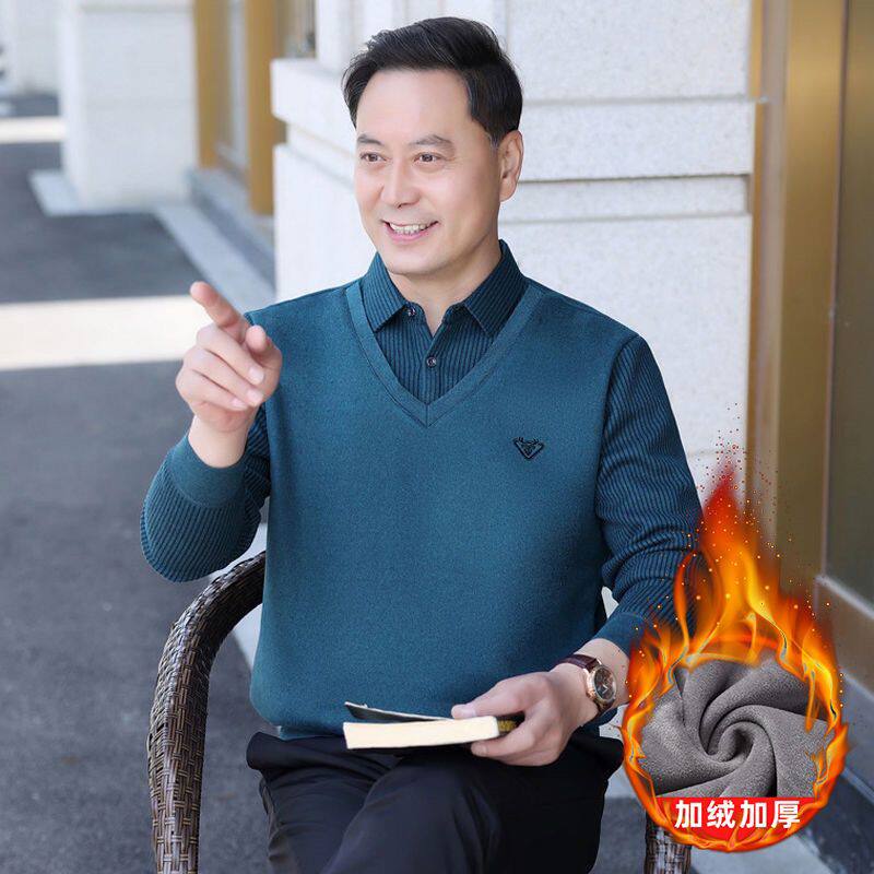 高档爸爸冬装上衣加绒加