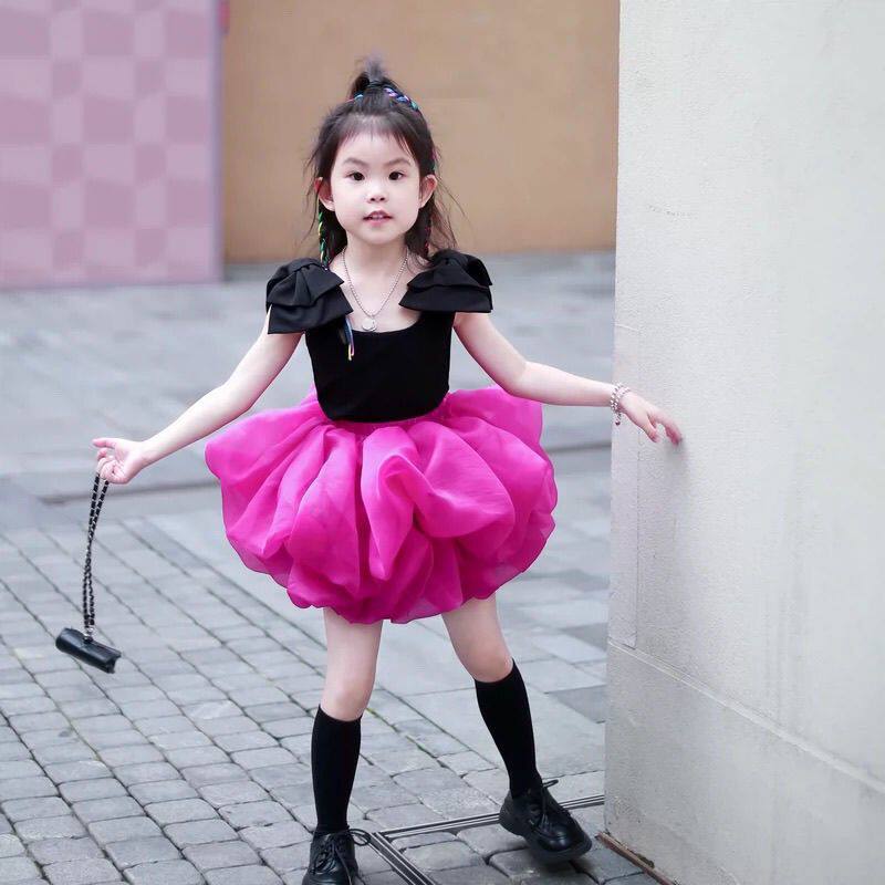 女童夏季新款韩版洋气童装女孩蝴蝶结弹力背心蓬蓬裙公主裙裤套装