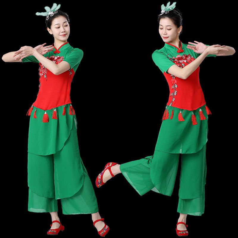 绿色秧歌服套装民族广场