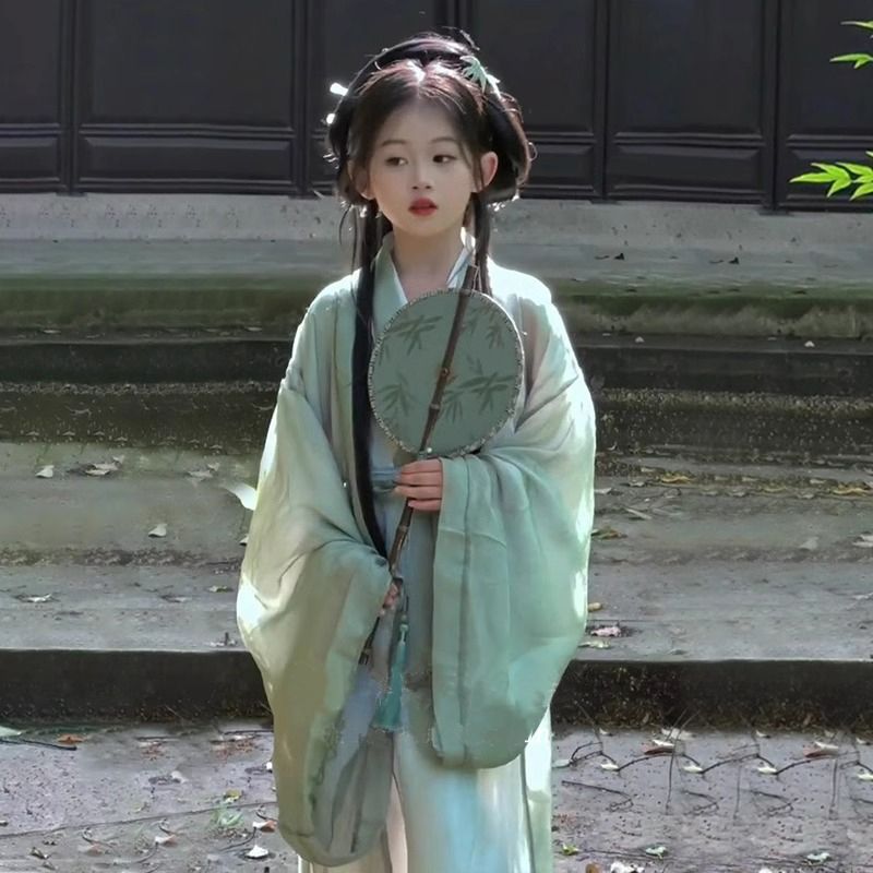 绿色汉服女童2025新款春