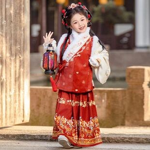 汉服女童拜年服冬季2025新款加绒中国风超仙古装裙子新年装连衣裙