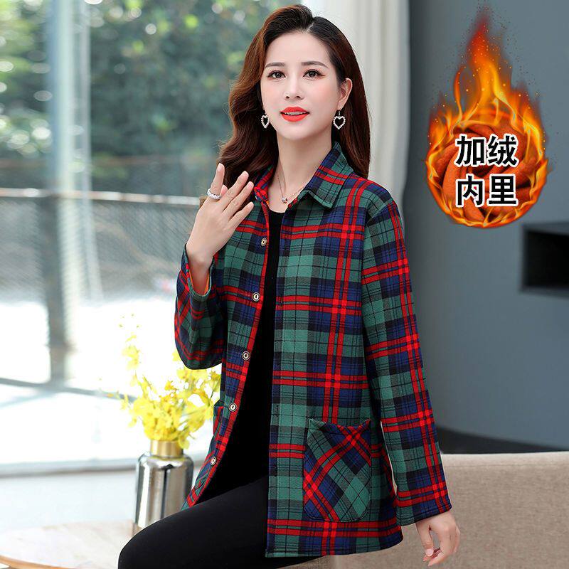 中年老女秋冬装加绒衬衫
