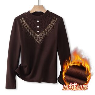 厚绒打底衫女新款外穿打底衫加绒加厚保暖半高领内衣蕾丝时尚洋气