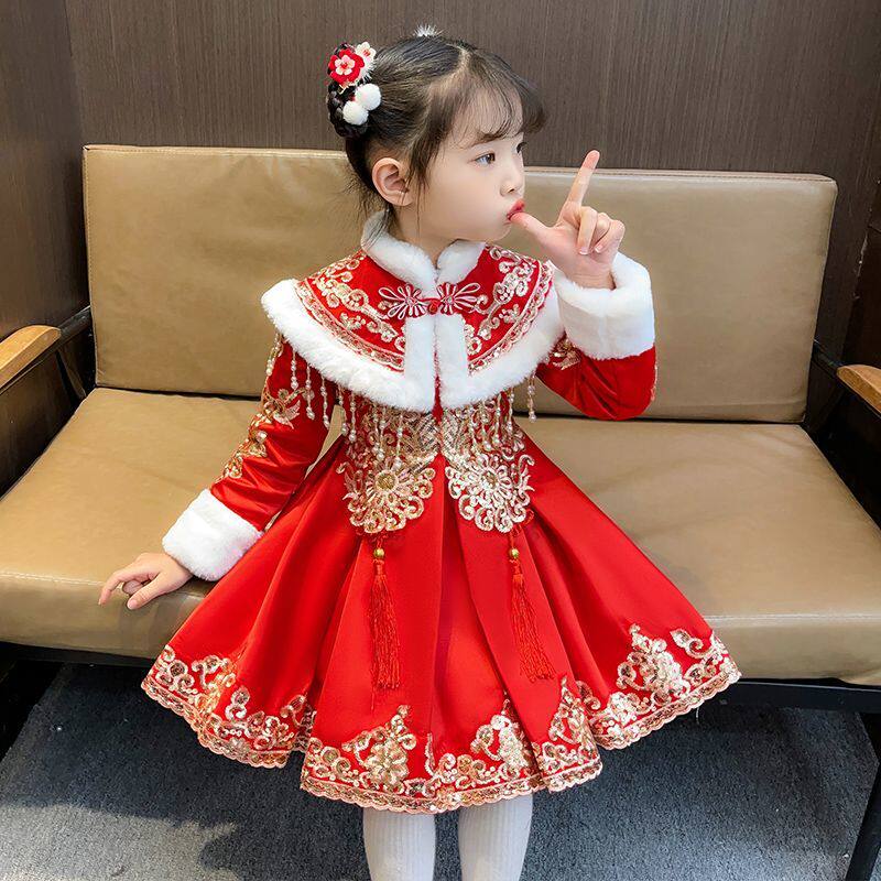汉服女童拜年服j加绒冬季