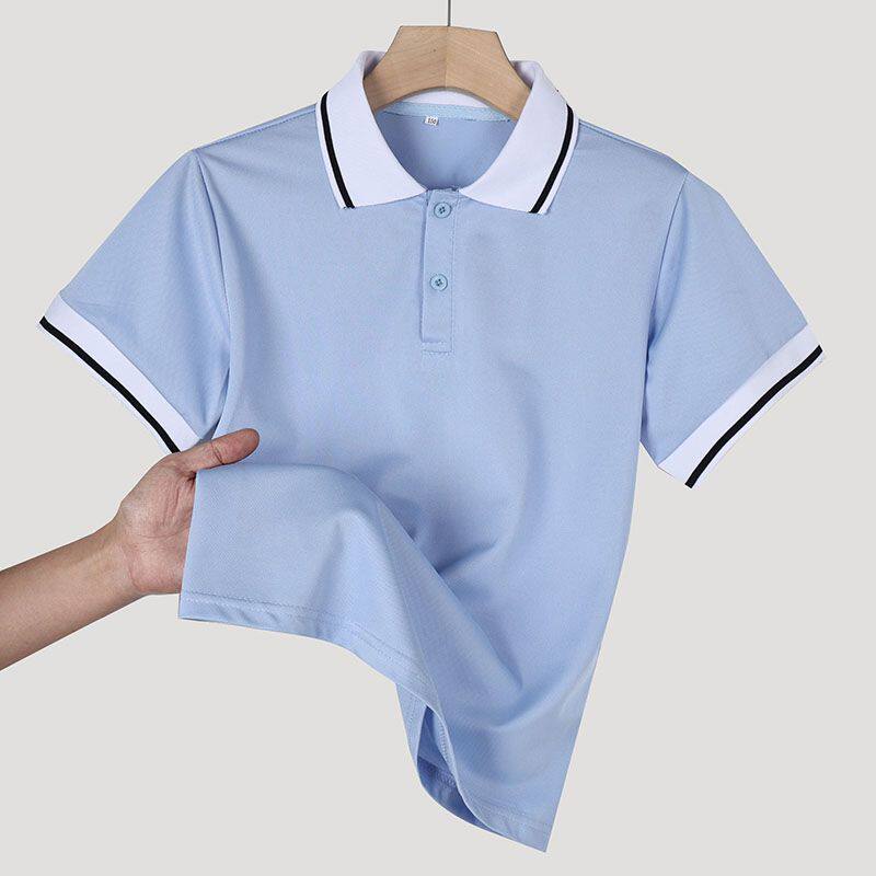儿童POLO衫男女童夏装短袖T恤浅蓝色中学生班服学院校服翻领上衣