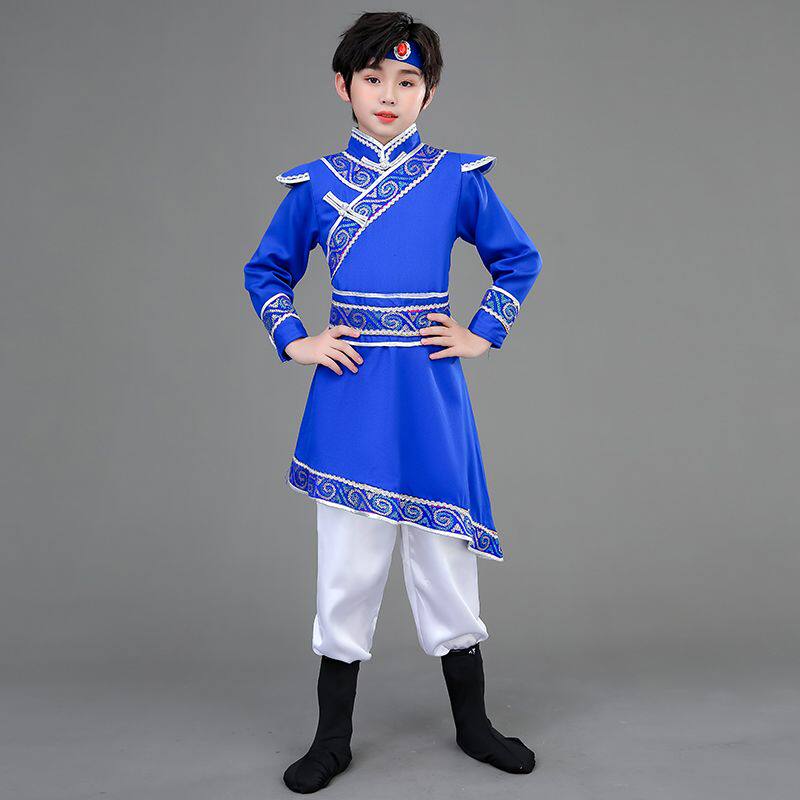 儿童蒙古舞蹈服蒙族演出服女童白马筷子舞顶碗舞儿童民族演出服装