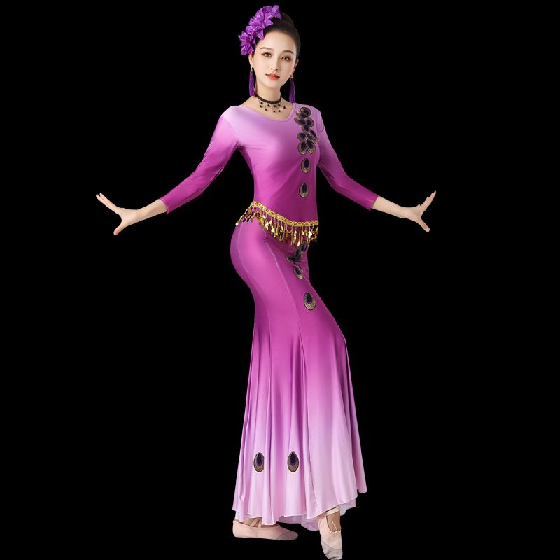 傣族舞蹈演出服魚尾裙長