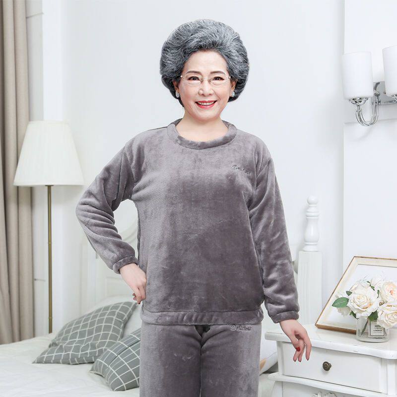 老人睡衣女加绒加厚珊瑚
