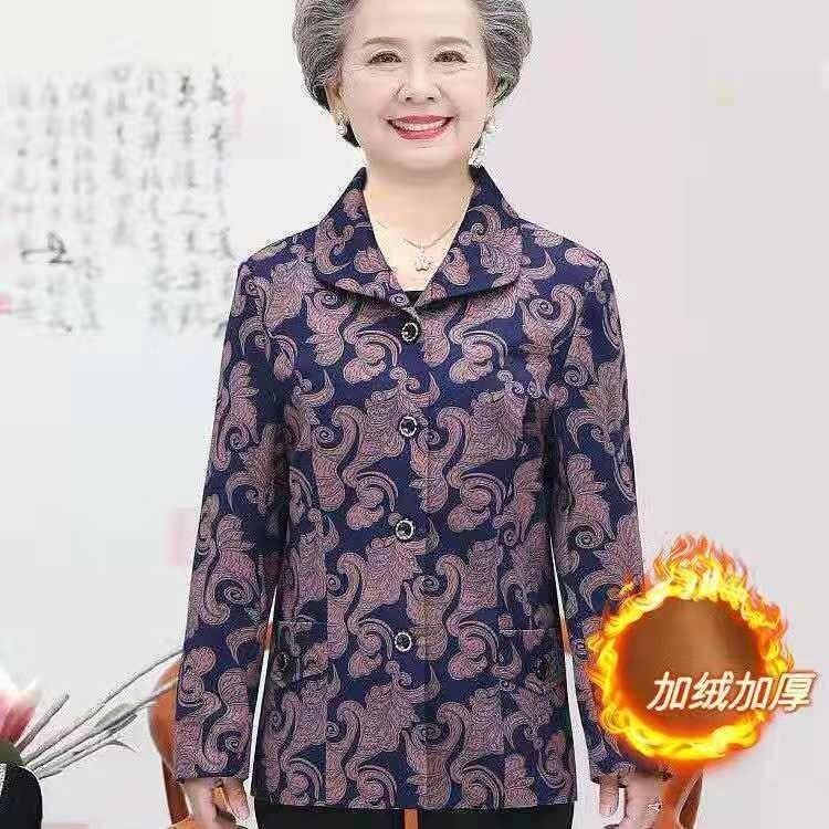 中年秋装加绒格子长袖衬