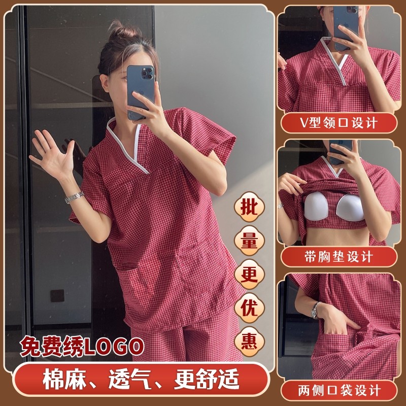 汗蒸服女款洗浴浴服中心带胸垫2025新款纯棉大码四季衣服美容院图片