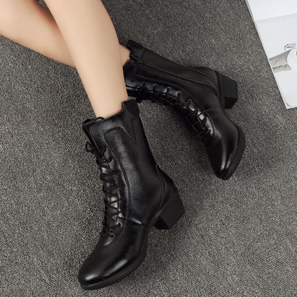 阿乐威冬季舞蹈鞋女新款真皮水兵舞靴子成人跳