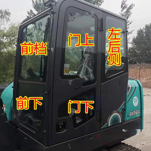 神钢60-10挖掘机玻璃前档风车门上下右推拉窗后挡后侧钢化玻璃