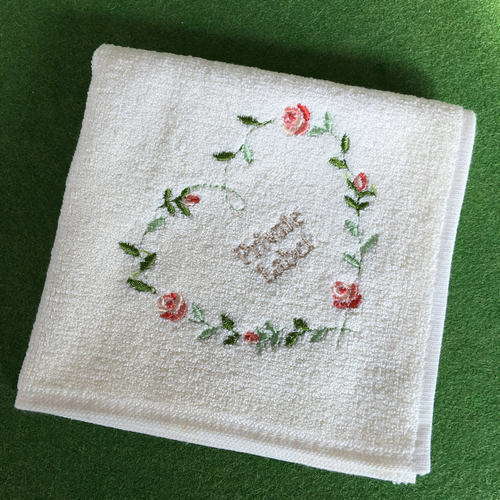 桑蚕丝刺绣玫瑰花粉色绿色手帕