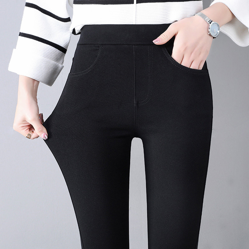 黑色打底裤女外穿春秋2022新款夏薄高腰显瘦紧身黑裤铅笔小脚裤子