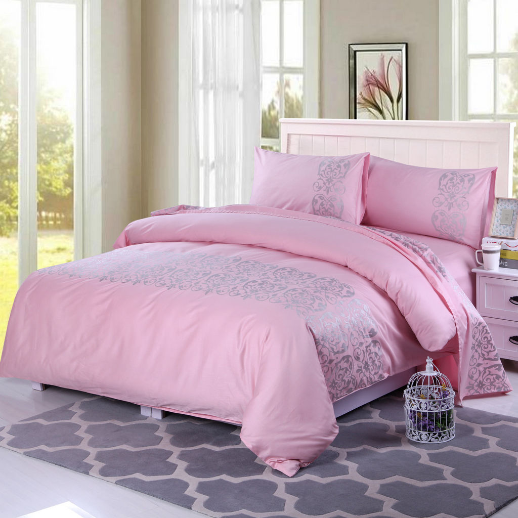 纯棉公主粉色绣花四件套典雅刺绣花四件套粉色240X220 230X200CM