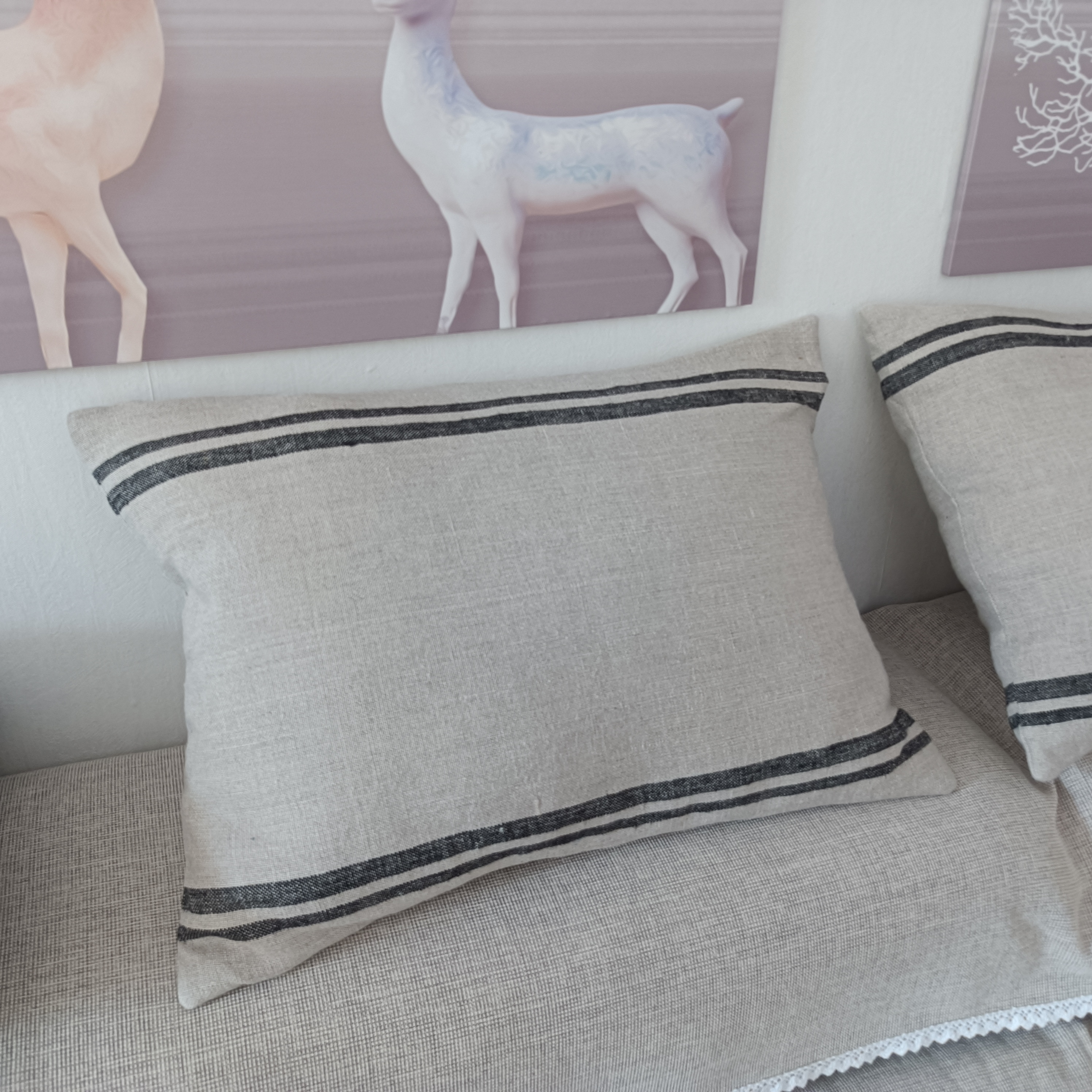 亚麻腰枕套粗纤维麻布印花沙发靠枕套抱枕套35x50cm