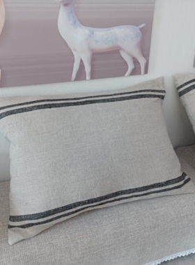 亚麻腰枕套粗纤维麻布印花沙发靠枕套抱枕套35x50cm