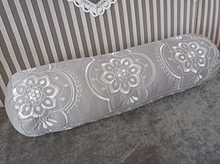 纯棉灰色缎纹绣花枕套圆柱形枕套腰枕糖果枕套长50直径15沙发腰枕