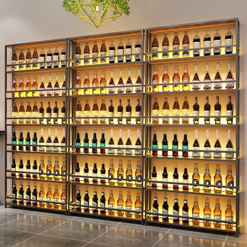 铁艺工业风酒架吧台酒柜酒庄多层置物餐厅葡萄酒架实木发光陈列架