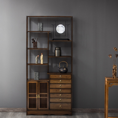 茶叶架多宝阁茶室置物架新中式实木博古架茶具展示柜茶桌背景柜子