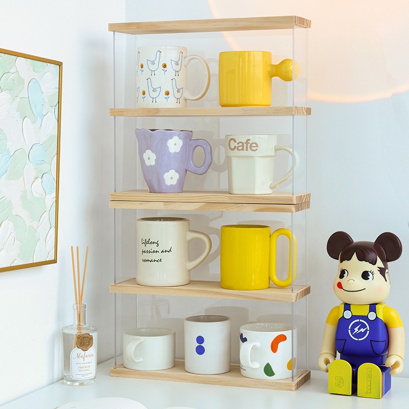 桌面杯架子置物架实木放玻璃水杯咖啡马克杯防尘盒茶杯收纳柜多层