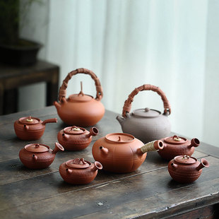 潮州陶壶烧水壶砂铫红泥炭炉壶泡茶壶电陶炉明火茶炉梁单壶煮茶器