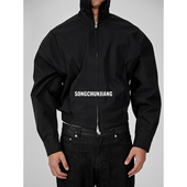 宋春江同款 小众双层领设计夹克简约廊形短款 显肩宽痞帅男外套